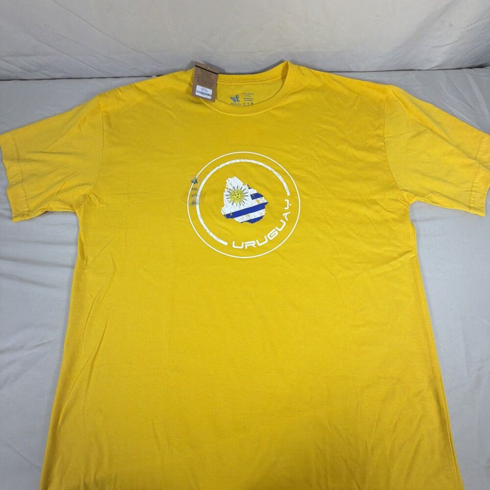 Morhpo Uruguay T Shirt XXL Yellow 100% Cotton Graphic Tee Made in Peru NWT